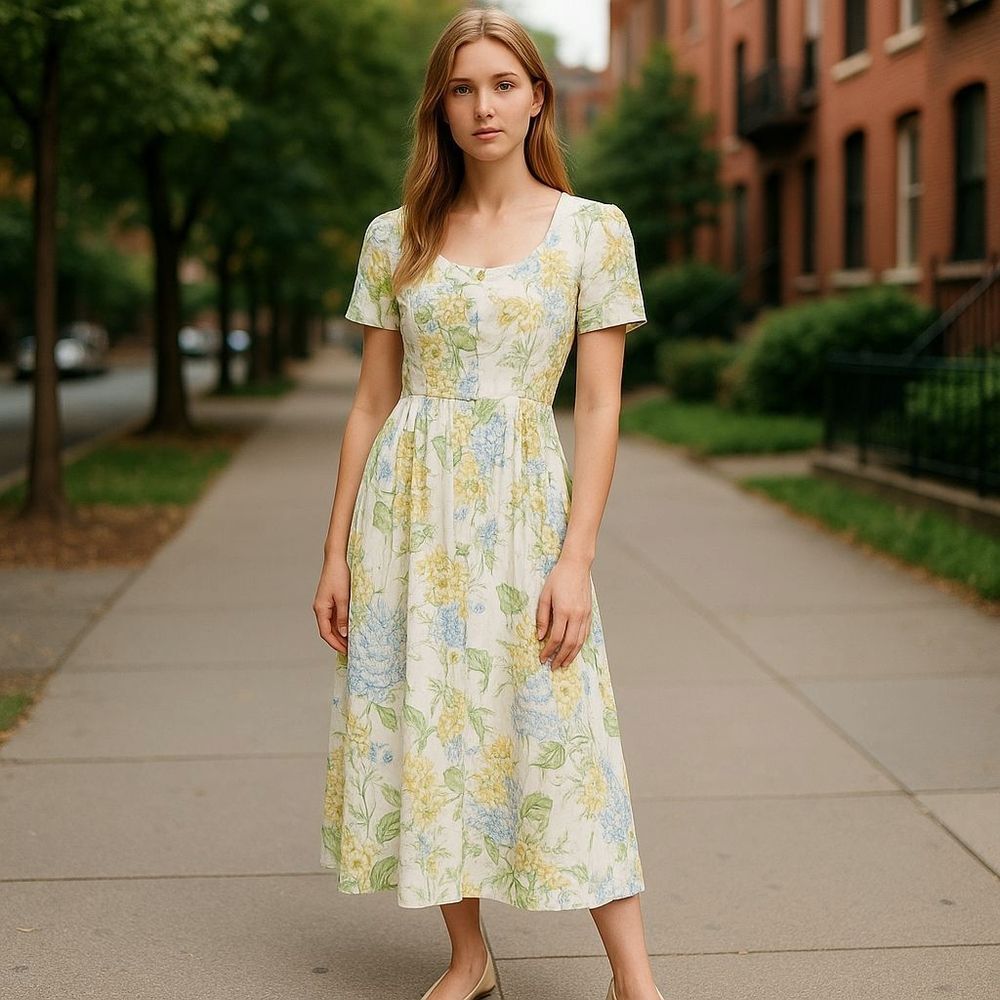 NWT  Cartise Yellow and White Flutter Sleeve V-Neck Sundress Sz2